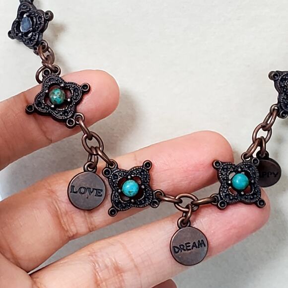 Faux Turquoise Necklace Inspirational Charm Dangle Lobster Closure 15" - Picture 4 of 7